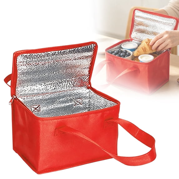 Insulated Cooler Bag, Thermal Lunch Bag for Grocery with Zippered Top, Foldable Portable Tote for Outdoor Travel and Work