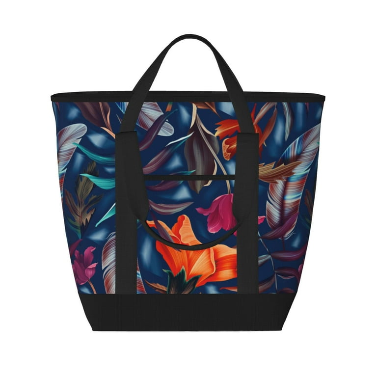Insulated Cooler Bag Tropical Flower Large Cooler Tote Bags Insulated Grocery Shopping Bags with Zipper for Travel Beach Picnic