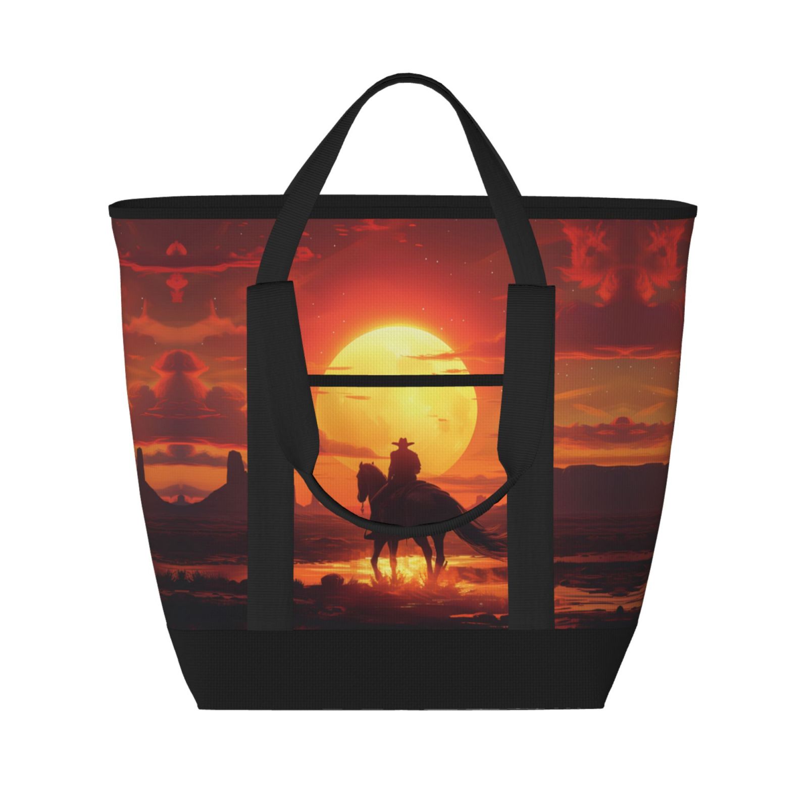 SUNFYCN Amarillo By Morning Tote Bag - Western Cowboy Canvas Grocery Bag, Reusable, X-Large (16.5x13.8 In), Beige - View #12
