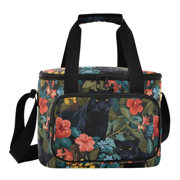 Insulated Cooler Bag with Multiple Pockets Lightweight Lunch Box Tote for Travel Beach Camping Office Black Leopard in The Jungle