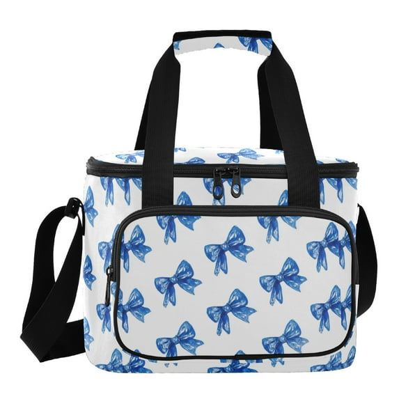 Insulated Cooler Bag with Multiple Pockets Lightweight Lunch Box Tote for Travel Beach Camping Office Blue Bows Pattern