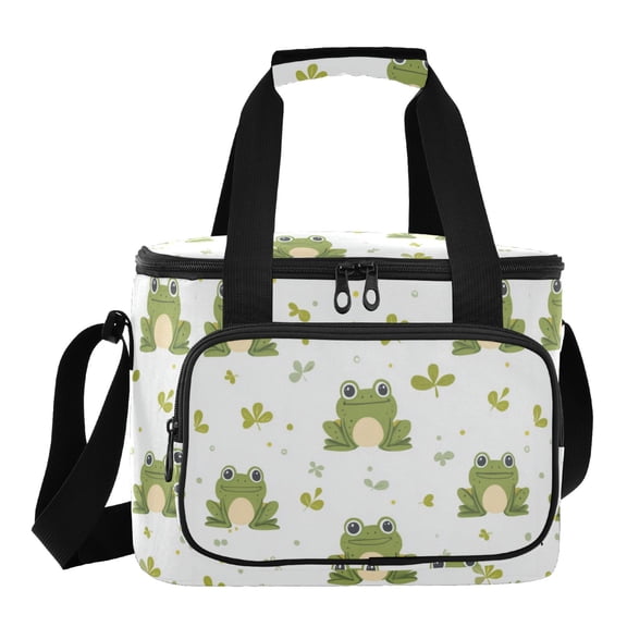 Insulated Cooler Bag with Multiple Pockets Lightweight Lunch Box Tote for Travel Beach Camping Office Cartoon Frog Pattern