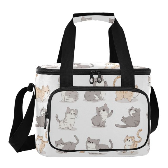 Insulated Cooler Bag with Multiple Pockets Lightweight Lunch Box Tote for Travel Beach Camping Office Cute Cat Characters