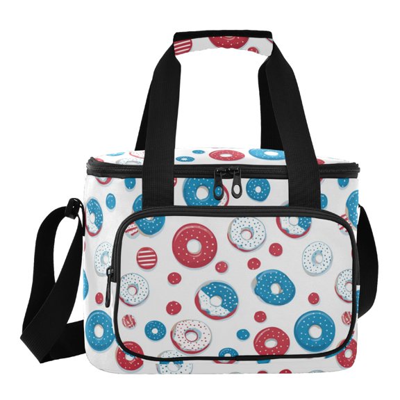 Insulated Cooler Bag with Multiple Pockets Lightweight Lunch Box Tote for Travel Beach Camping Office Cute Doughnuts Pattern