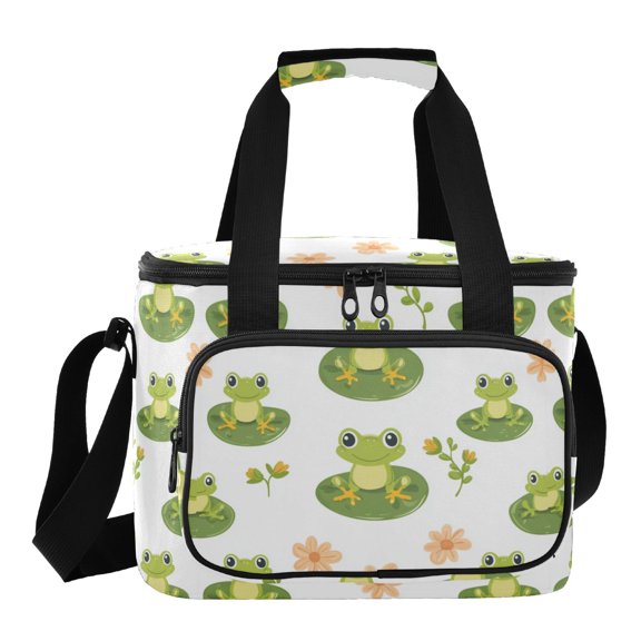 Insulated Cooler Bag with Multiple Pockets Lightweight Lunch Box Tote for Travel Beach Camping Office Cute Frog Pattern