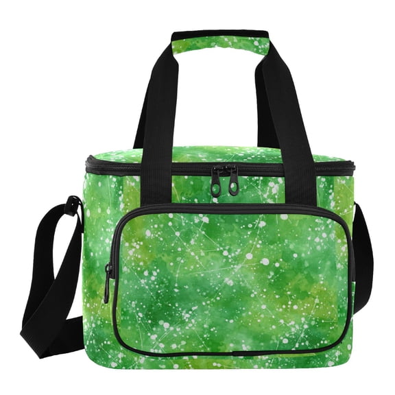 Insulated Cooler Bag with Multiple Pockets Lightweight Lunch Box Tote for Travel Beach Camping Office Green Ink Splatter Pattern