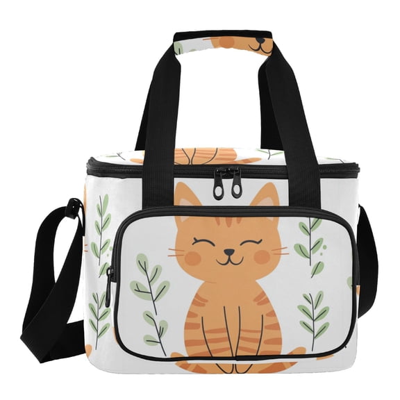 Insulated Cooler Bag with Multiple Pockets Lightweight Lunch Box Tote for Travel Beach Camping Office Orange Tabby Cat