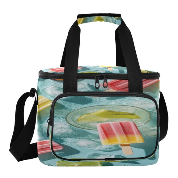 Insulated Cooler Bag with Multiple Pockets Lightweight Lunch Box Tote for Travel Beach Camping Office Popsicles and Fruit Slices