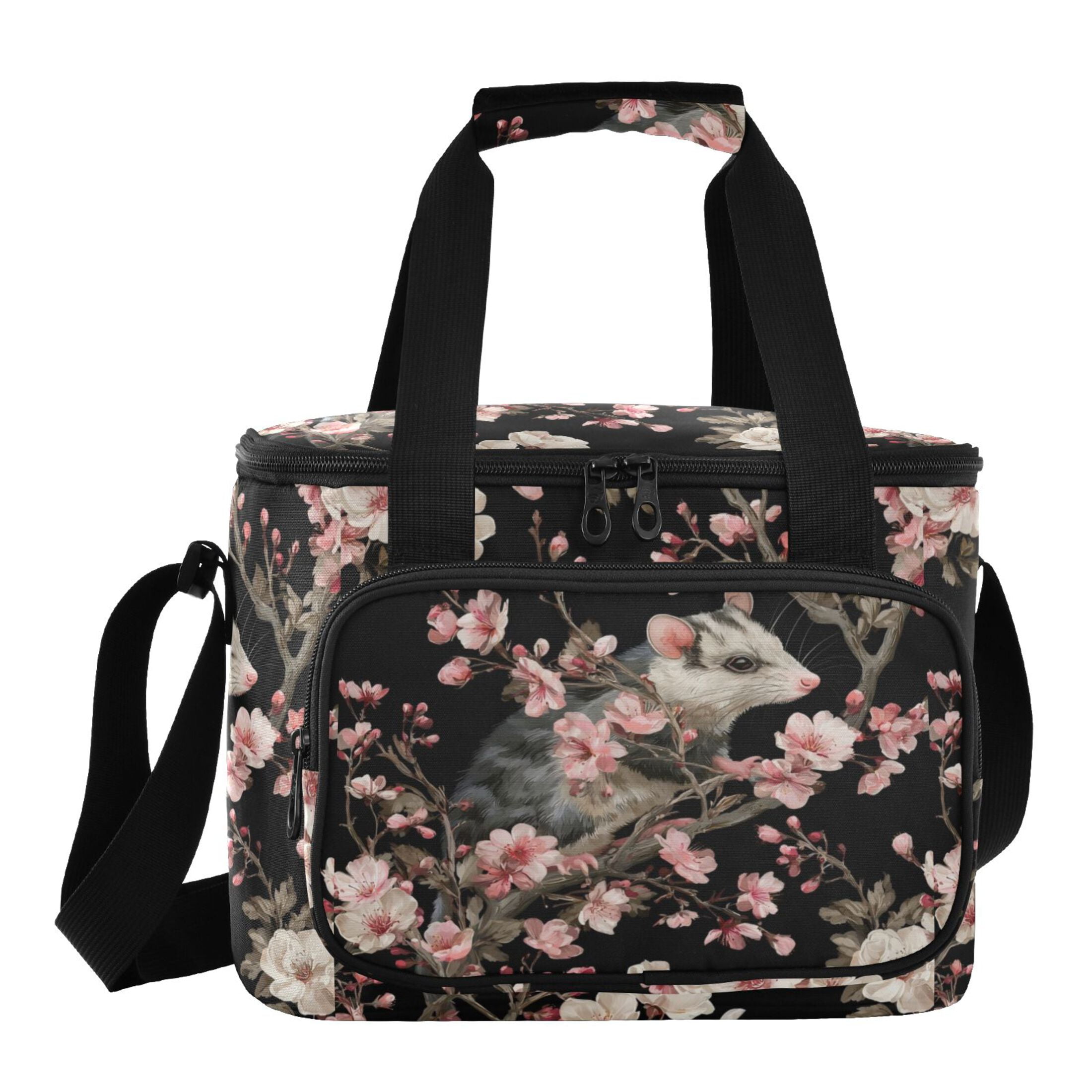 Insulated Cooler Bag with Multiple Pockets Lightweight Lunch Box Tote for Travel Beach Camping Office Watercolor Opossum Pattern