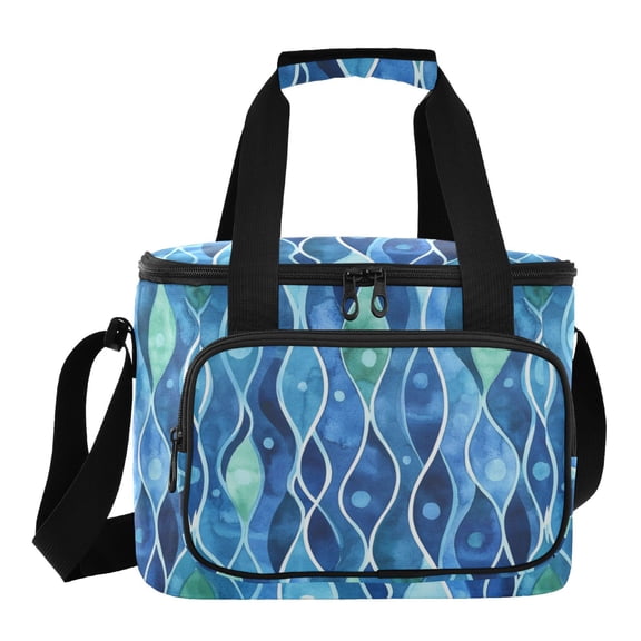 Insulated Cooler Bag with Multiple Pockets Lightweight Lunch Box Tote for Travel Beach Camping Office Watercolor Wavy Pattern