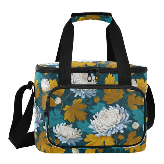 Insulated Cooler Bag with Multiple Pockets Lightweight Lunch Box Tote for Travel Beach Camping Office White Chrysanthemums