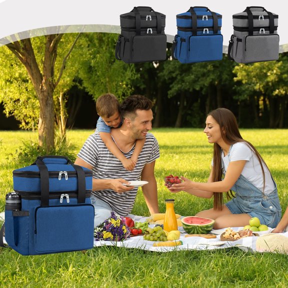 Insulated Cooler Lunch Box 18L Extra Large Expandable Double Deck Leakproof Heavy Duty Lunch Bag with Shoulder Strap for Men Adult Work and Picnic