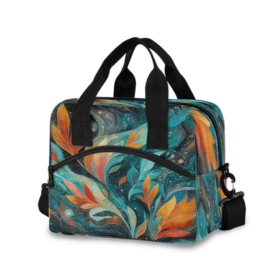 Insulated Crossbody Lunch Bag 10L Lunch Tote with Adjustable Shoulder Strap for Work Office Picnic Abstract Leaves