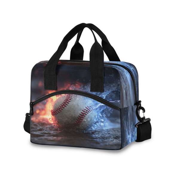 Insulated Crossbody Lunch Bag 10L Lunch Tote with Adjustable Shoulder Strap for Work Office Picnic Baseball with Water and Fire