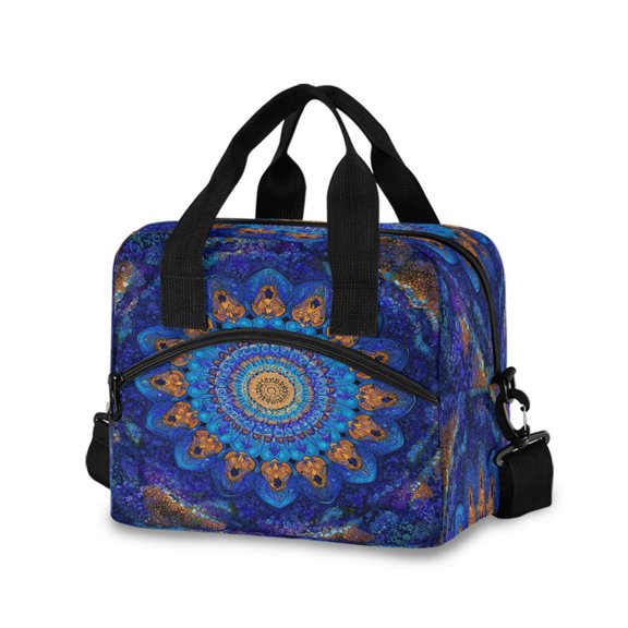 Insulated Crossbody Lunch Bag 10L Lunch Tote with Adjustable Shoulder Strap for Work Office Picnic Blue Kaleidoscopic Pattern