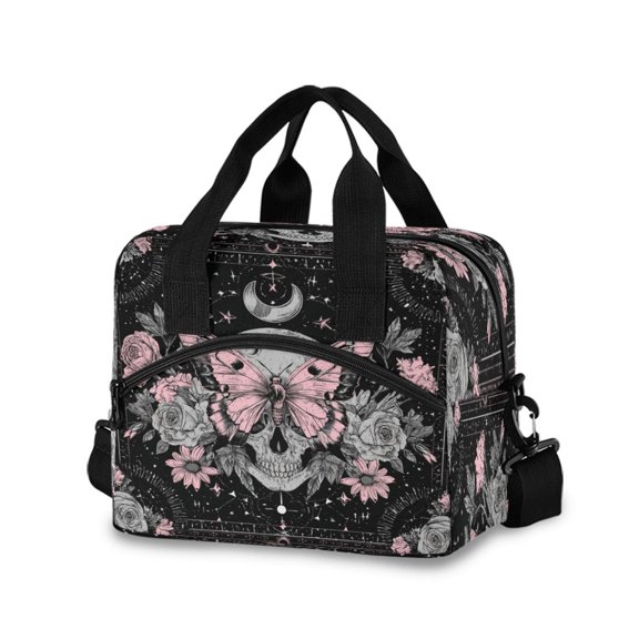 Insulated Crossbody Lunch Bag 10L Lunch Tote with Adjustable Shoulder Strap for Work Office Picnic Butterfly by Moon and Flowers