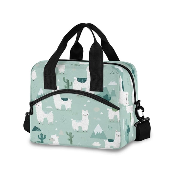 Insulated Crossbody Lunch Bag 10L Lunch Tote with Adjustable Shoulder Strap for Work Office Picnic Cute Cartoon Llama Pattern