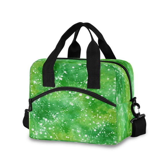 Insulated Crossbody Lunch Bag 10L Lunch Tote with Adjustable Shoulder Strap for Work Office Picnic Green Ink Splatter Pattern