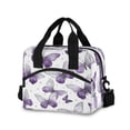 thumbnail image 1 of Insulated Crossbody Lunch Bag 10L Lunch Tote with Adjustable Shoulder Strap for Work Office Picnic Lavender-colored Butterfly Pattern, 1 of 6
