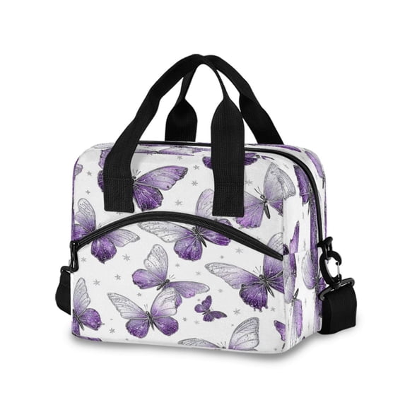 Insulated Crossbody Lunch Bag 10L Lunch Tote with Adjustable Shoulder Strap for Work Office Picnic Lavender-colored Butterfly Pattern