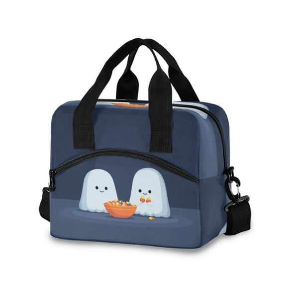 Insulated Crossbody Lunch Bag 10L Lunch Tote with Adjustable Shoulder Strap for Work Office Picnic Little Ghosts Eating Candy