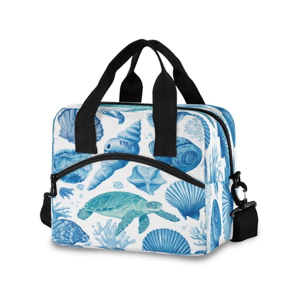 Insulated Crossbody Lunch Bag 10L Lunch Tote with Adjustable Shoulder Strap for Work Office Picnic Marine Organismsd