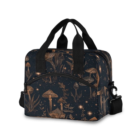 Insulated Crossbody Lunch Bag 10L Lunch Tote with Adjustable Shoulder Strap for Work Office Picnic Mushrooms and Plants Pattern