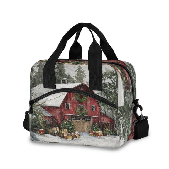 Insulated Crossbody Lunch Bag 10L Lunch Tote with Adjustable Shoulder Strap for Work Office Picnic Old Red Barn