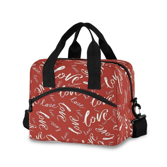 Insulated Crossbody Lunch Bag 10L Lunch Tote with Adjustable Shoulder Strap for Work Office Picnic Text Love Pattern