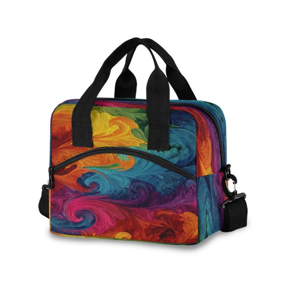 Insulated Crossbody Lunch Bag 10L Lunch Tote with Adjustable Shoulder Strap for Work Office Picnic Vibrant Colorful Tie-dye Pattern