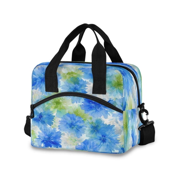 Insulated Crossbody Lunch Bag 10L Lunch Tote with Adjustable Shoulder Strap for Work Office Picnic Watercolor Blue Cornflowers