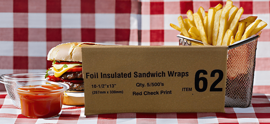 Insulated & Cushion Foil Paper Sandwich Wrap, 10.5" x 13", Red Check Print, 2,500 Count