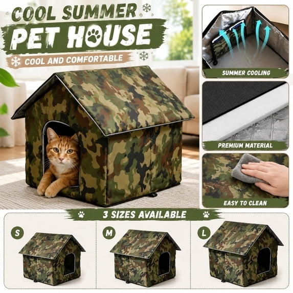 Insulated Dog House Outdoor Camouflage Weatherproof Collapsible Washable Pet Shelter, Suitable for Indoor and Outdoor Use for Small Dogs, Cats, Feral Strays, Includes 1 Pet House