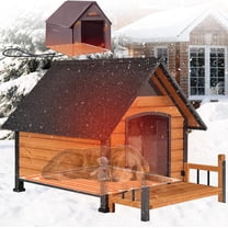 Insulated Dog House with Heating Pad, Weatherproof Outdoor Kennel for Large Dogs, Chew-Resistant Iron Frame & Asphalt Roof