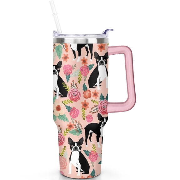 Insulated Dog Lover Tumbler 40oz with Handle – Stainless Steel Travel Cup with Leak Proof Lid, Straw, Great Gift Idea