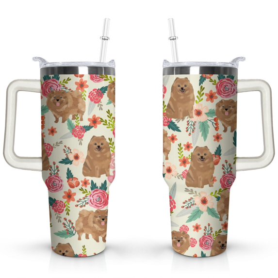 Insulated Dog Lover Tumbler for Women - 40oz Leakproof Travel Mug with Handle & Straw - Cute Puppy Gift Coffee Cup
