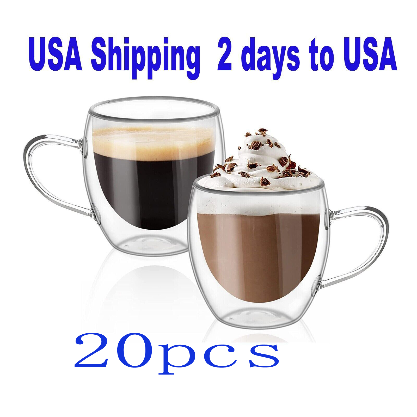 Insulated Double Wall Coffee Mug With Handle, 8 Ounce Glass Water Cup