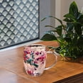 thumbnail image 1 of Insulated Double Wall Glass Coffee Cup Aesthetic Floral Pattern With Handle For Home Office Hot Beverage 350ML, 1 of 3