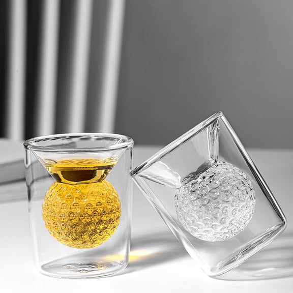 Insulated Double Wall Glass Cup, Golf Ball Design, Heat Resistant Beverage Container, 1 Cup