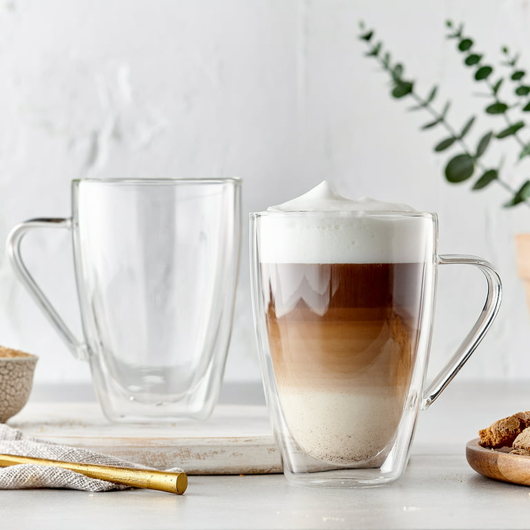Double Wall Glass Coffee Mugs, Insulated Clear Coffee Mugs