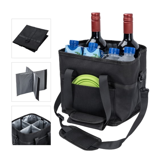 MEIDI Insulated Drink Carrier Bag with 4 Compartments, Family Size Drink Holder Tote, Leakproof Base, Adjustable Shoulder Strap, Foldable Drink Caddy for Travel, Sports & Outdoor Activities