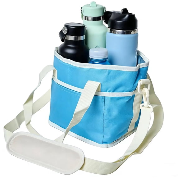 Insulated Drink Carrier Bag for 4 Cups, Multiple Tumbler Carrier Caddy, Reusable Water Bottle Holder with Handle & Strap for Outdoor Hiking, Walking, Sports, Family Outings & Daily Use