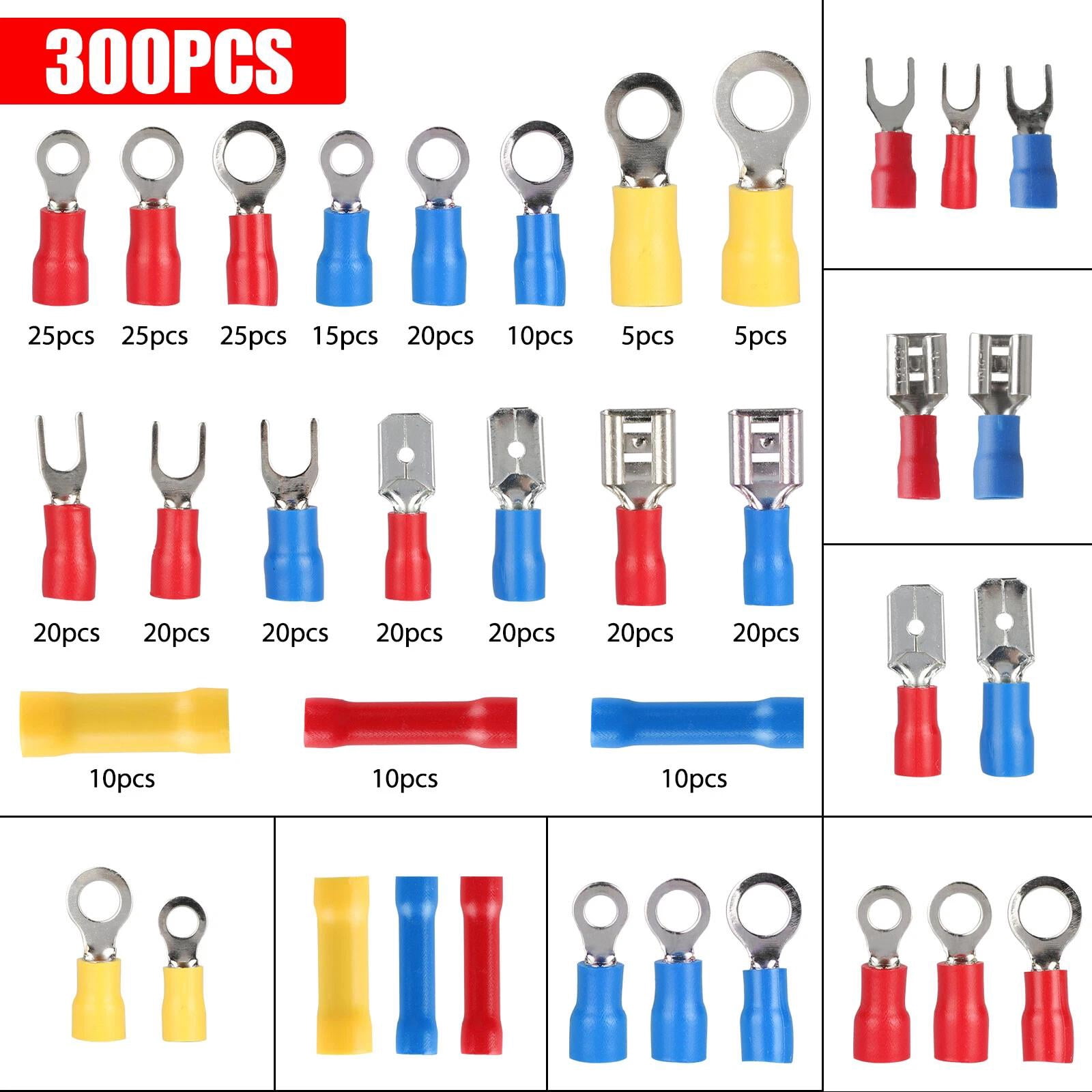 175497 Insulated Electrical Wire Crimp Connector Kit – 300PCS Ring Spade ...