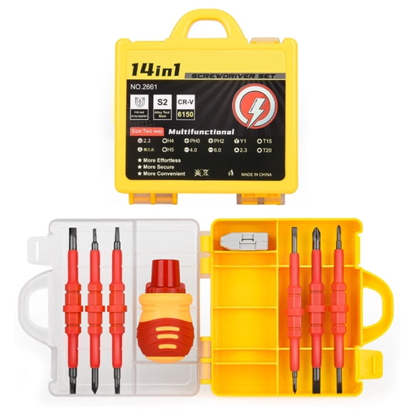 Insulated Electrician Screwdriver Set 14Piece Professional Electrical Screwdriver Set Insulation Handle Magnetic Bits