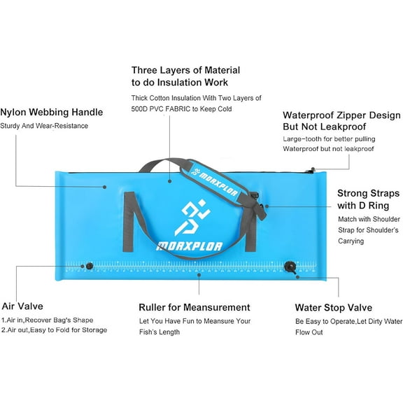 Insulated Fish Bag Cooler for Fishing 40x17 47x17Inches, Kill Bag with Drain Valve