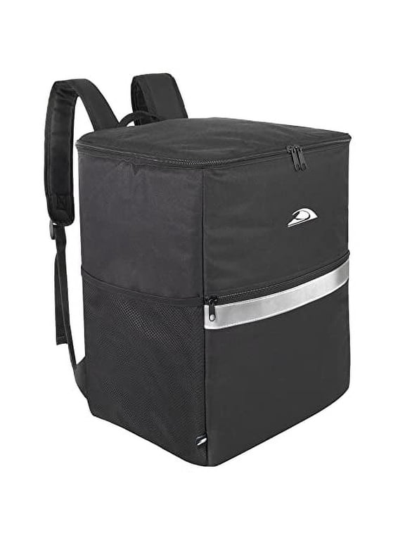 Insulated Food Delivery 3 Pocket Backpack with Drink Cup Holders and Reflector for Deliveries, Groceries, DoorDash, Uber Eats and GrubHub (Black with Silver Reflector)