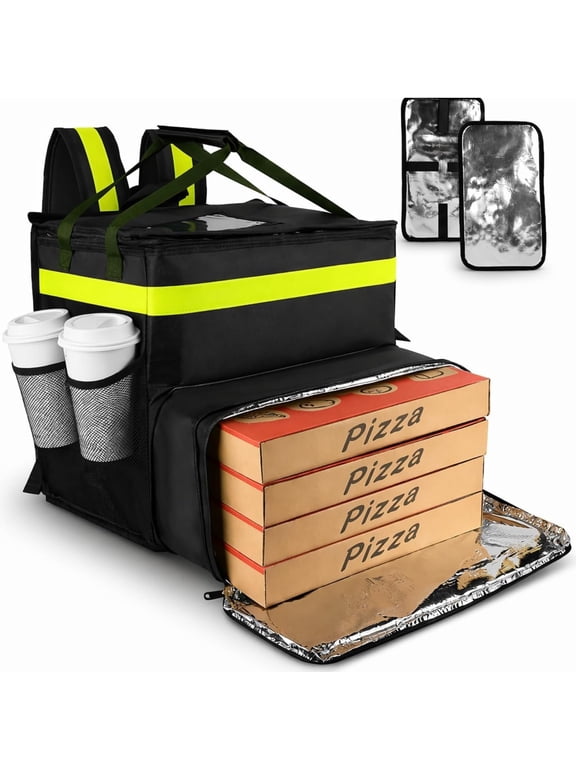 Insulated Food Delivery Backpack Black and Green XX-Large for Pizza and Takeout