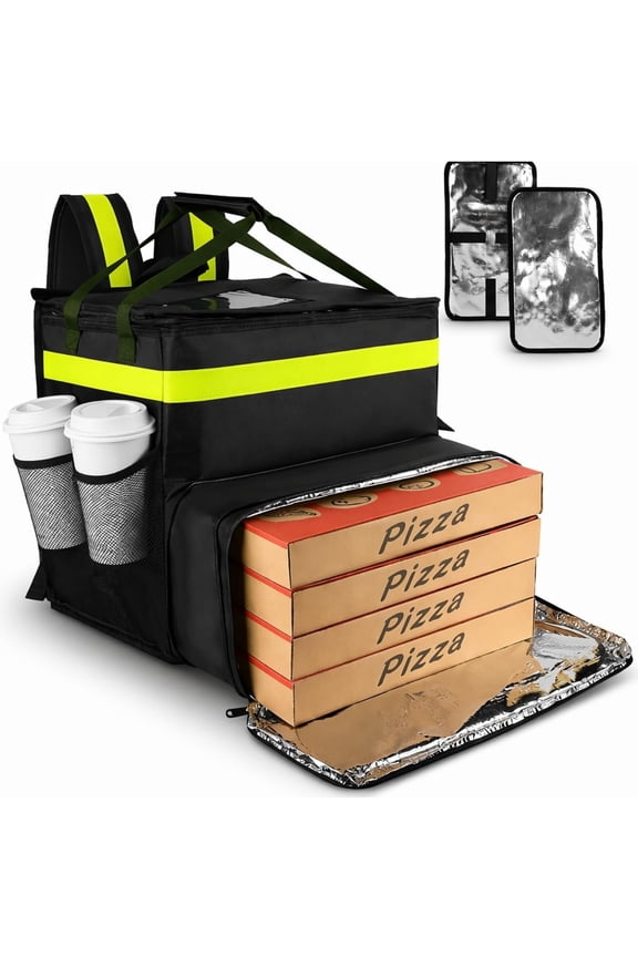 Insulated Food Delivery Backpack Black and Green XX-Large for Pizza and Takeout