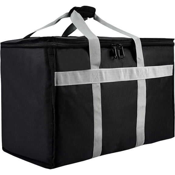 XXL Insulated Food Delivery Bag 23x14x15 inches, Water-Resistant Commercial Catering Grocery Tote, Heavy Duty Reusable, Black
