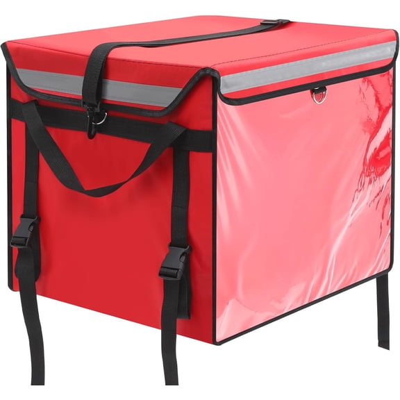 Insulated Food Delivery Bag for Bike with Rear Rack Pizza Delivery Box with Shoulder Belt and Internal Accessories Waterproof, Internal Dimensions(Red,18.5 x 13 x 13 Inches)